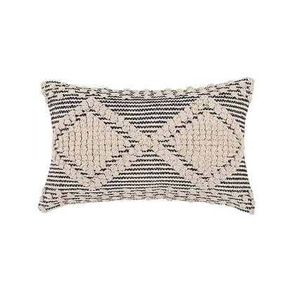 · REDEARTH · Boho Textured Handwoven Throw Pillow Cases, Diamond Medley - color: Diamond Medley Black, size: 20" x 12" (Pack of 2)