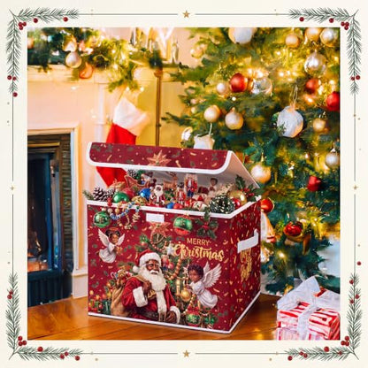Briwooody Black Christmas Santa Claus Storage Bin with Lid and Carrying Handle African American Christmas Storage Box Large Xmas Decorative Collapsible Container Basket for Organizing Closet Home Gift - style: Black Santa Claus