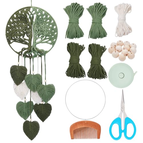 ACRNIGHEET DIY Macrame Kit for Adults Beginners Handmade Green Leaves Tree of Life DIY Boho Macrame Wall Hanging Ornaments with Macrame Supplies Macrame Wall Hanging Kit for Home Decor - color: Green