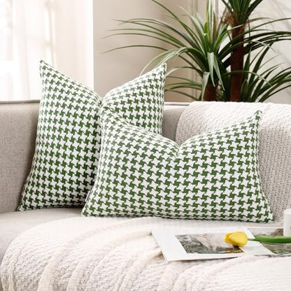 Chenille Houndstooth Pillow Covers 18x18, Set of 2, Green and White - size: 18" x 18" (Pack of 2)