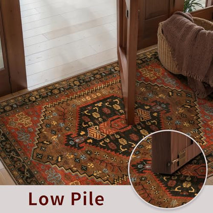 Ciicool 2x3ft Small Area Rug,Washable Boho Thin Mat for Entryway Kitchen - color: Red/Gold, size: 2' X 3' (Rectangular)