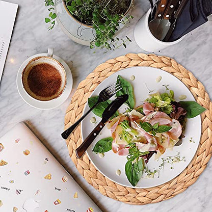 6 Pack 11.8" Woven Placemats, Natural Hand-Woven Water Hyacinth Placemats, Round Braided Rattan Tablemats for Dining Table, Large Weave Round Place Mats Heat Resistant Non-Slip Table Mats, 11.8 Inch - size: 11.8 inch (30cm)