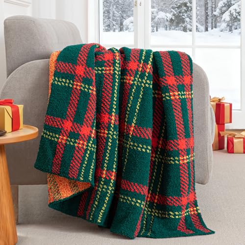 Exclusivo Mezcla Reversible Knit Throw Blanket for Couch, Red and Green - color: Red and Green, size: Throw (50"x60")