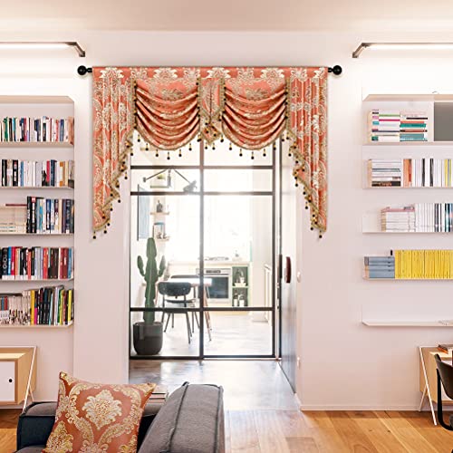 ELKCA Damask Coffee Jacquard Swag Waterfall Valance Luxury Curtain Valance for Living Room Kitchen Valance,Rod Pocket, W69 Inch,1 Panel - color: Valance,damask-coffee, size: 69"W x 43"L (Pack of 1)