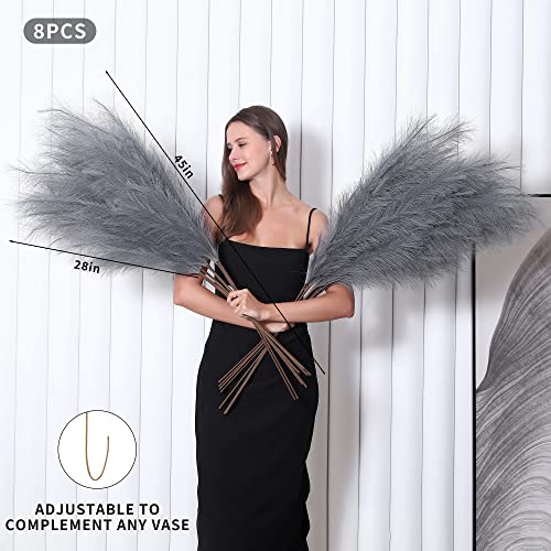 Wertuirk 8 Pcs 45 inch Tall Faux Grey Pampas Grass Decor - color: Grey