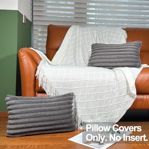 COTEY 12x20 Decorative Faux Fur Throw Pillow Covers Set of 2- Dark Gray - color: Dark Gray, size: 20" x 12" (Pack of 2)