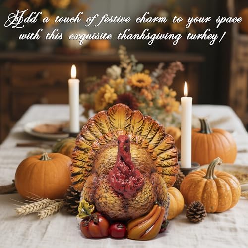 Hodao Thanksgiving Turkey Figurine, Resin Fall Tabletop Decor for Home