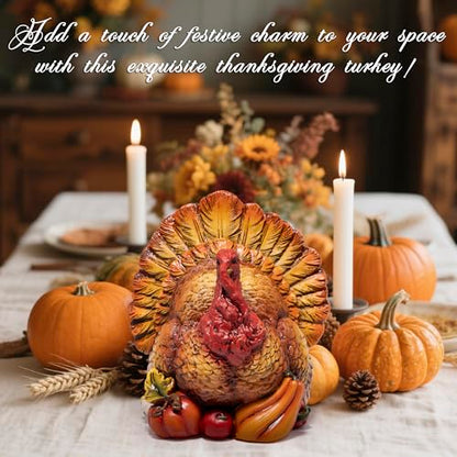 Hodao Thanksgiving Turkey Figurine, Resin Fall Tabletop Decor for Home