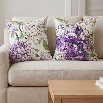 Decorative Pillow Covers 18x18 Set of 2, Velvet Purple Hydrangea Covers - color: Purple