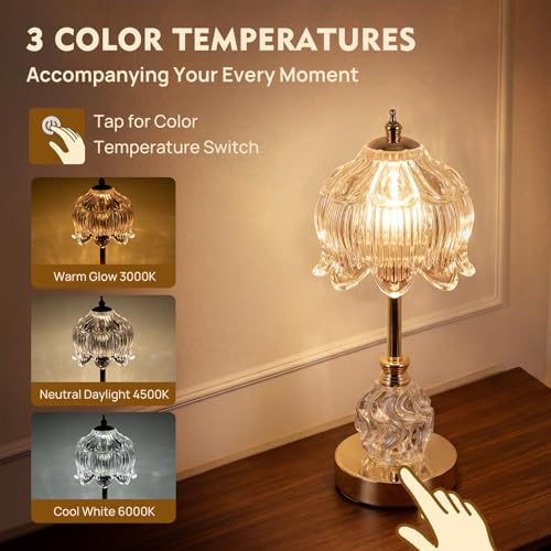 Flower Battery Operated Rechargeable Lamp Cordless, Lily, Clear - color: Clear-Lily