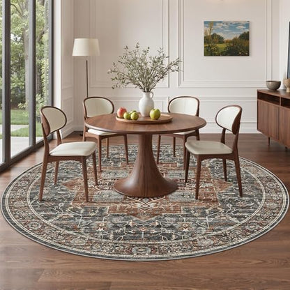 Roxstand 8ft Round Washable Area Rug, Non Slip Rug, Grey/Brown/Tan - color: Grey/Brown/Tan, size: 8' (Round)
