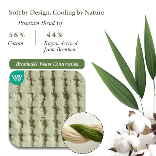 Threadmill Queen Waffle Bed Blanket, Rayon Derived from Bamboo, Sage Green - color: Sage Green, size: Queen (90" x 92")