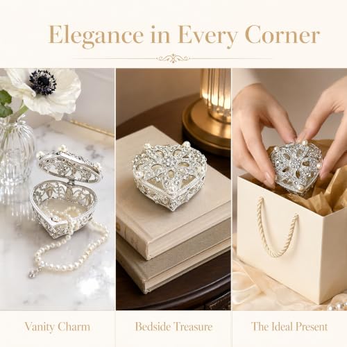 Silver Heart Jewelry Trinket Box Crystal Rhinestone jewellery Box - color: silver_Heart