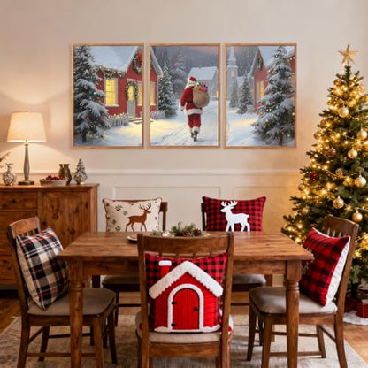 Aurlan 3 Pcs Santa Is Coming To Town Framed Wall Art 16x24 Inch - color: Santa Claus is Coming to Town, size: 16"L x 24"W