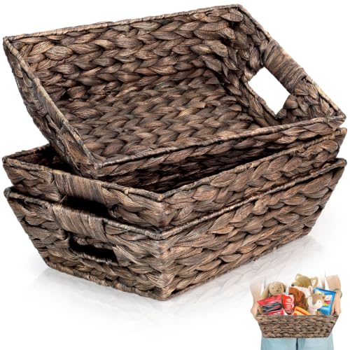 Set of 3 Snack Baskets, Water Hyacinth Basket,Wicker Snack Basket Organizer - color: Espresso Color
