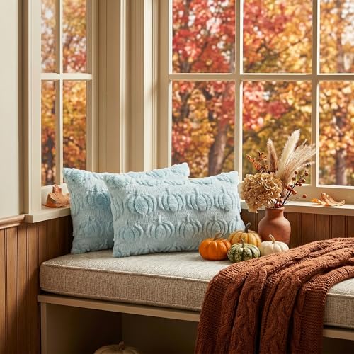 AVOIN colorlife Blue Fall Pumpkin Throw Pillow Covers 12x20 Inch - color: Blue, size: 20" x 12" (Pack of 2)