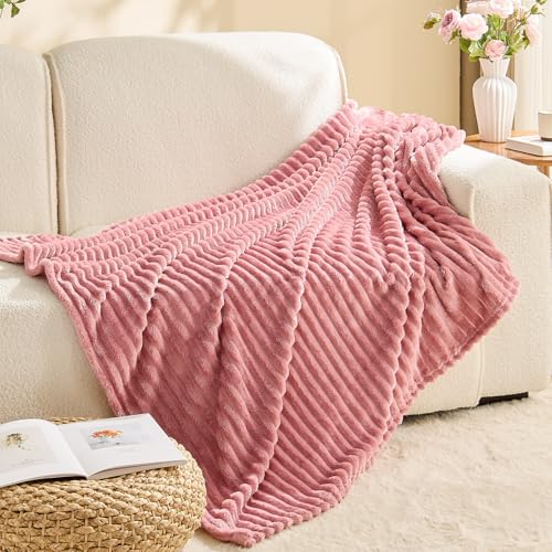 BEDELITE 3D Ribbed Jacquard Pink Fleece Throw Blanket for Couch, 50x70 Inch - color: Dusty Pink, size: Throw XL(50"x70")