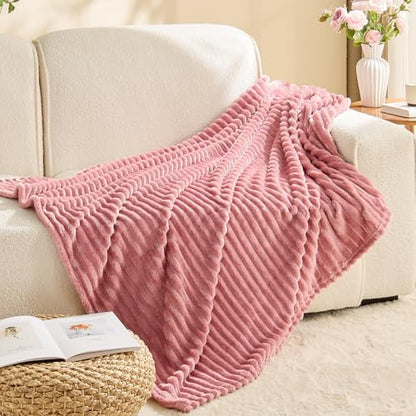 BEDELITE 3D Ribbed Jacquard Pink Fleece Throw Blanket for Couch, 50x70 Inch - color: Dusty Pink, size: Throw XL(50"x70")