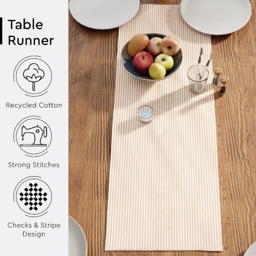 Encasa XO Table Runner, Woven Cotton Dining Linens 13"x36" Beige - color: Ticking Beige, size: 13x36 in