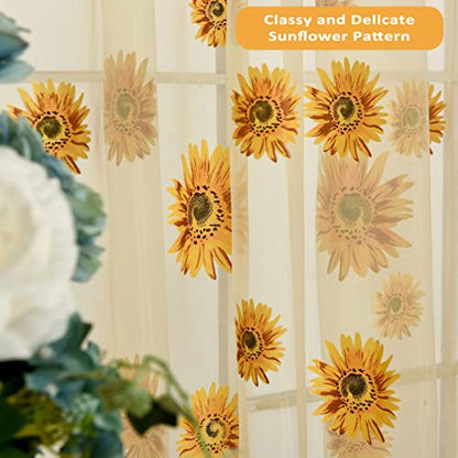 Ufurty 2pcs Sunflower Window Curtain Yellow Floral Voile Sheer Curtains - color: Yellow, size: 39.4"W x 78.7"L (Pack of 2)