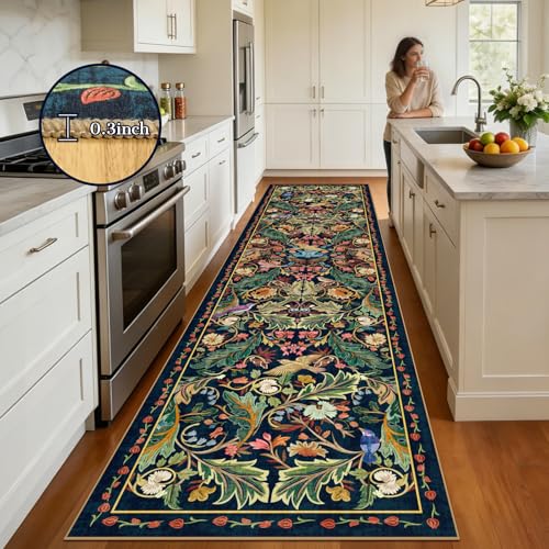 nesrt Boho 3x12 Long Hallway Runner Rugs, Washable Non-Slip Stain Resistant Kitchen Runners Rug, Thin Jungle Bird Indoor Decor Carpet for Bedroom, Living Room, Entryway (Dark Green) - color: Dark Green, size: 3' x 12' (Rectangular)