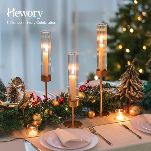 Hewory Gold Hurricane Candle Holder: 3PCS Candlestick Holders for Decor - color: Matte Gold, size: 3PCS