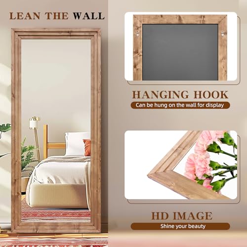 76x34in Full Length Mirror, 3-Tier Stepped Solid Wood Frame - color: Light Brown, size: 76"L x 34"W
