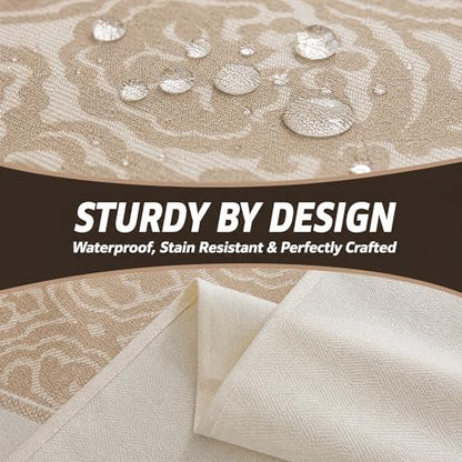Rectangle Linen Tablecloth Classic Vine Spillproof Cloth 55x102 Inch - color: Beige Bx, size: 55"x102"fits 8-10 seats (table length 78"-84")