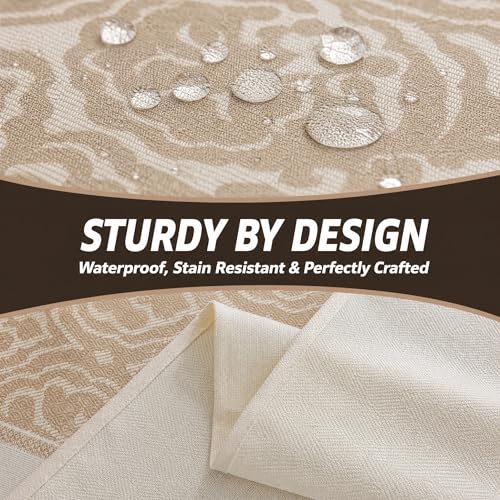 Rectangle Linen Tablecloth Classic Vine Spillproof Cloth 55x120 Inch - color: Beige Bx, size: 55"x120"fits 10 seats (table length 96"-102")
