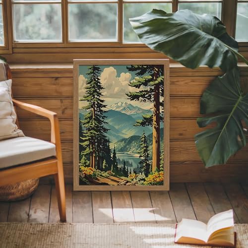 National Park Wall Art Framed, Mountain Forest Landscape Print - color: NationalParkTree, size: 12"L x 16"W