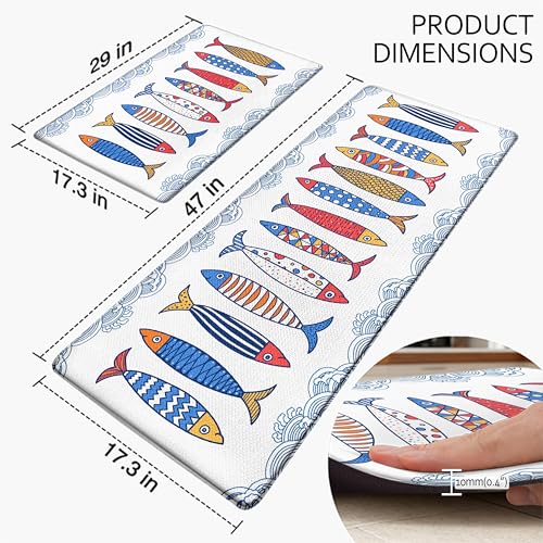 Kitchen Rugs for Floor 2 Pcs Memory Foam Padded Anti Fatigue Kitchen Mat - color: Fish-02