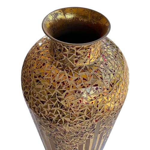 Tall Mosaic Floor Vase 22 Inch – Handmade Multi Golden Sands Glass Mosaic Vase for Pampas Grass & Flowers | Decorative Metal for Living Room, Entryway, Bedroom & Table Centerpiece Decor