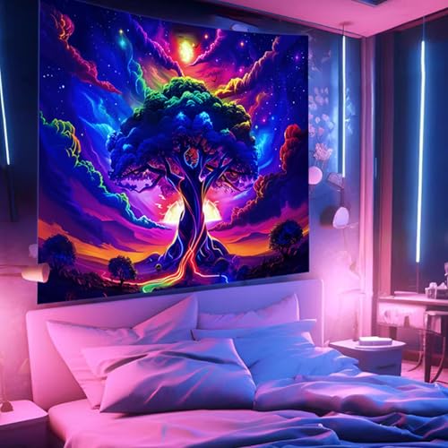 Apdidl Blacklight Tree of Life Tapestry Bedroom, Black Light Space Posters - color: I - Blacklight Tree Tapestry, size: 60"L x 51"W