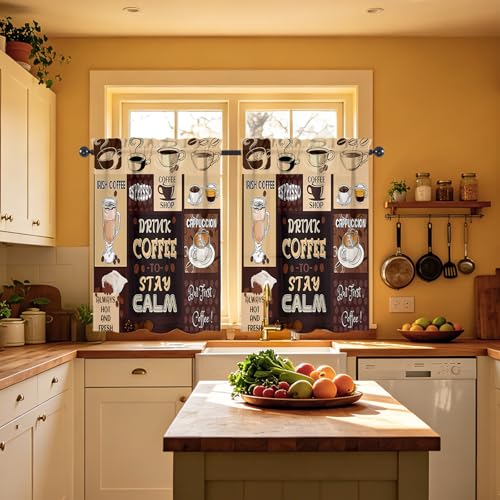 Coffee Kitchen Window Curtains Over Sink 27.5" W x 36" L - color: Coffee Kitchen Curtains, size: 27.5"W x 36"L (Pack of 2)