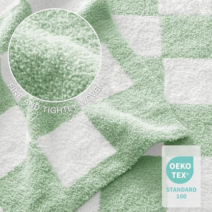 Exclusivo Mezcla Checkered Knit Blanket Twin Size for Bed, Sage Green - color: Sage Green, size: Twin (60"x80")