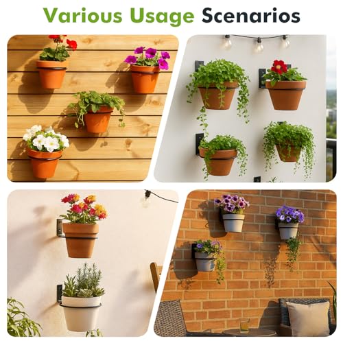 8-Pack 4 Inch Flower Pot Holder Ring Wall Mounted Metal Flower Pot Hangers Wall Hanger Bracket Rings Black Planter Bracket for Home, Garden, Indoor Outdoor Pots - size: 4''