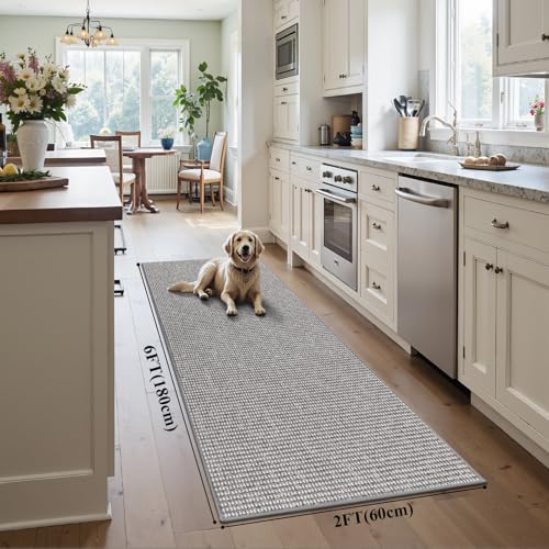 HEBE Washable Runner Rug 2'x6', Non Slip Low-Pile Hallway Rugs Runner - color: Grey/White, size: 2' x 6' (Rectangular)