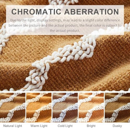 BOURINA Knitted Throw Blanket Boho Chenille Blanket,Mustard 60x80Inch - color: A-mustard, size: 60"×80"
