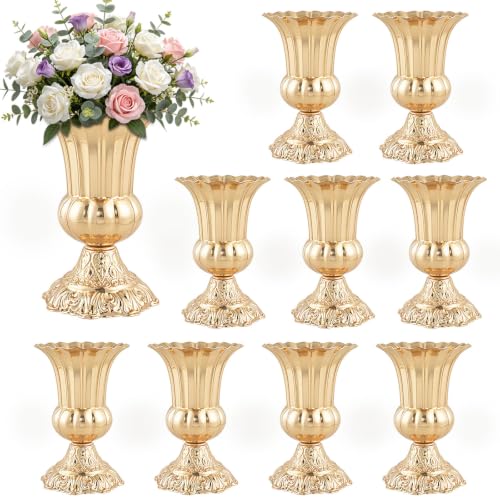 Gold Vases for Centerpieces, 10 Pcs Metal Trumpet Vase, 8.4" Tall - color: French Gold, size: 8.4in-10Pcs