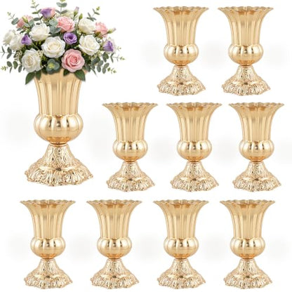 Gold Vases for Centerpieces, 10 Pcs Metal Trumpet Vase, 8.4" Tall - color: French Gold, size: 8.4in-10Pcs