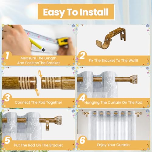 Wood Curtain Rod 66-120 Inch Heavy Duty Boho Carved Finial - color: Wood, size: 66-120"