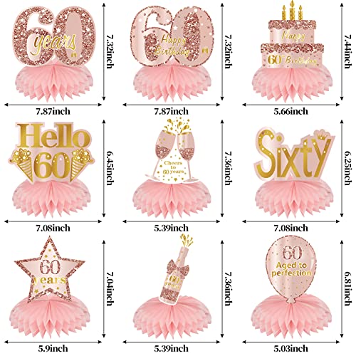 Turypaty Happy 60th Birthday Honeycomb Table Centerpieces Decorations Women - style: Pink Rose Gold 60th