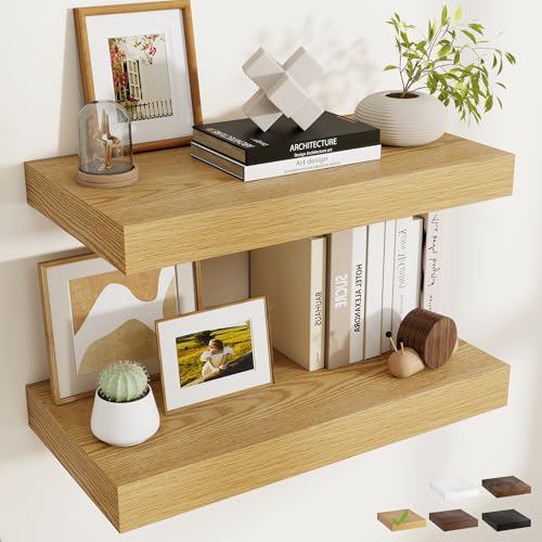 24 Inch Long Floating Shelves for Wall Set of 2, 12"D Wood Grain Shelves - color: Oak, size: 24"Wx12"Dx2"H, 2P