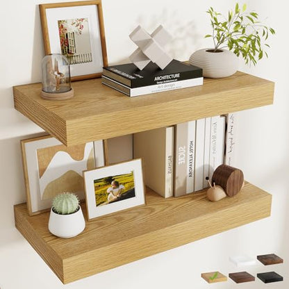 24 Inch Long Floating Shelves for Wall Set of 2, 12"D Wood Grain Shelves - color: Oak, size: 24"Wx12"Dx2"H, 2P