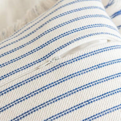 YEENAASY Throw Pillow Covers 12x20 Boho Striped Pillow Cases with Tassel - color: Blue, size: 20" x 12" (Pack of 2)