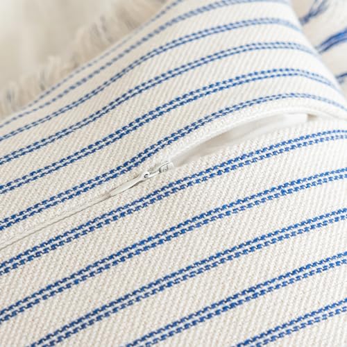 YEENAASY Throw Pillow Covers 24x24 Boho Striped Pillow Cases with Tassel - color: Blue, size: 24" x 24" (Pack of 2)
