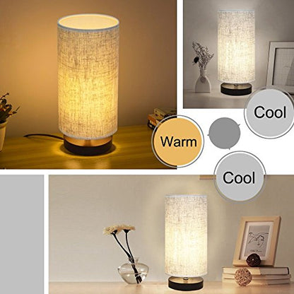 lifeholder Table Lamp, Bedside Nightstand Lamp, Simple Desk Lamp, Fabric Wooden Table Lamp for Bedroom Living Room Office Study, Cylinder Black Base