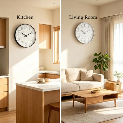 2 Pack Black&Silver Wall Clock 12" Silent Wall Clocks Battery Operated - color: 2 Pack - Black & Silver, size: 12 Inch