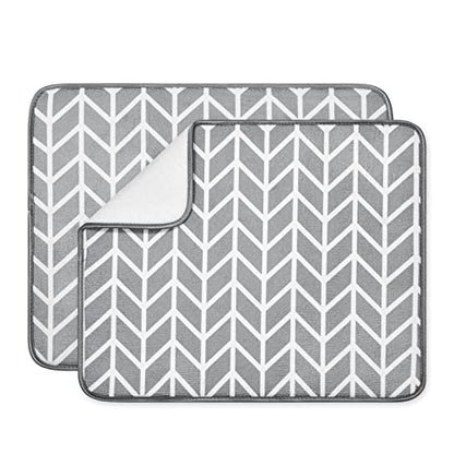 Dish Drying Mat for Kitchen Counter,Machine Washable Matt(Branch) - color: Gray Branches 2P