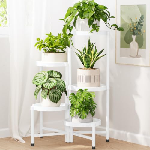 LASZOLA Plant Stand Indoor Outdoor with Large 10 Inch Plastic Tray, White - color: Snow White with Large Tray, size: 5 Tier